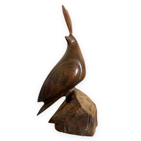 Vintage 11" Large Ironwood Quail Bird on Rock Wood Sculpture Carving READ - Picture 3 of 14